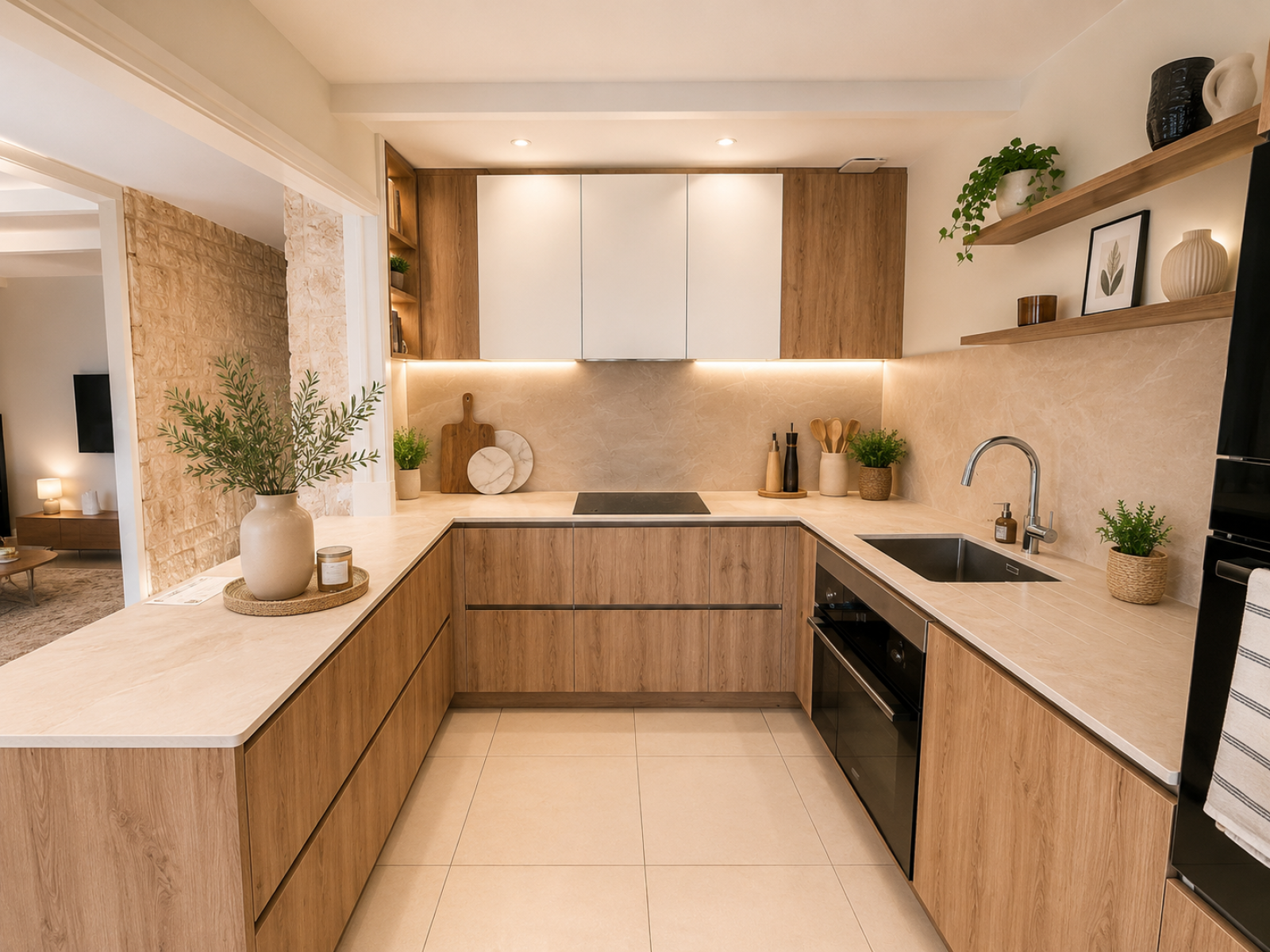 Plan de travail et crédence en céramique Diamond Cream par Laminam à Nice